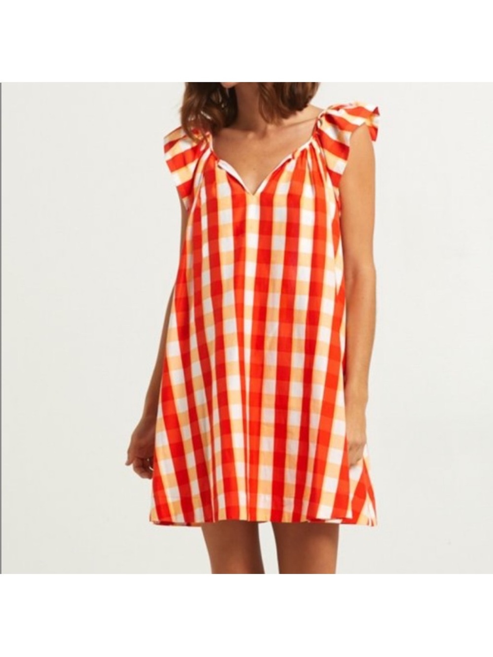 Marie Oliver Orange & White Gingham Mini Dress